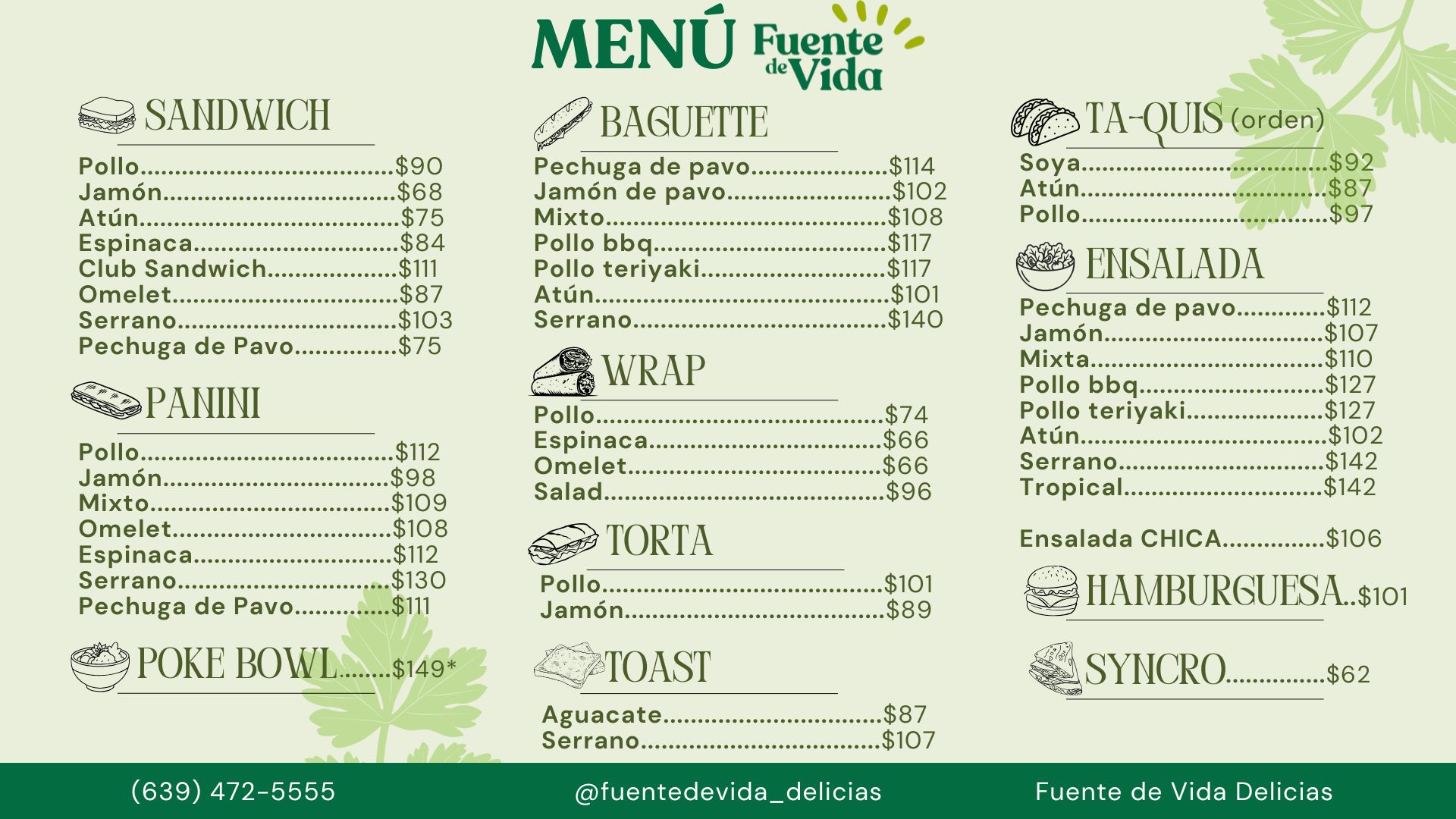 Menu general Fuente de Vida 2026